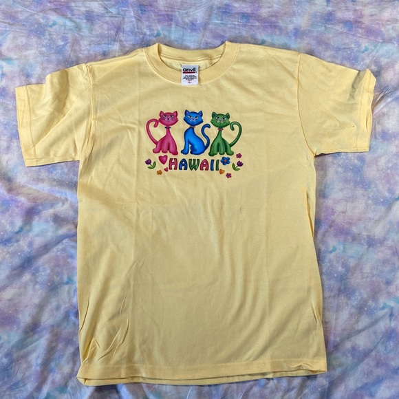 🤍🛼[ Anvil ] Glitter Cat 100% Cotton Hawaii Tee - Picture 8 of 11